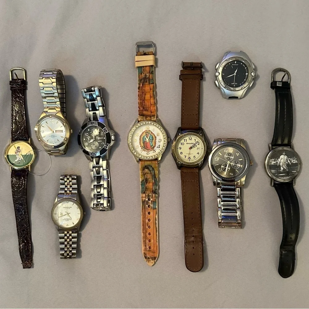 Lot of 9 Wrist Watches vintage & modern men’s/unisex Armitron Sharp Babe Ruth